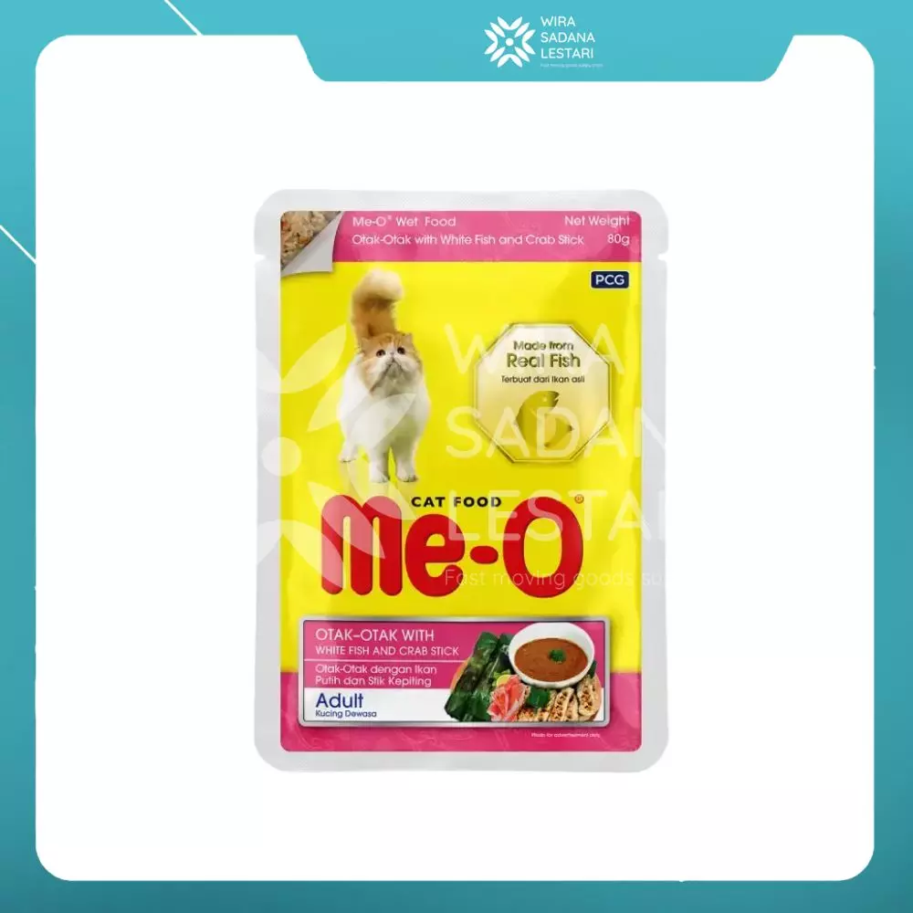 Me-O Pouch Cat Adult Otak-Otak White Fish  &  Crab 80 Gr/ 12 pcs