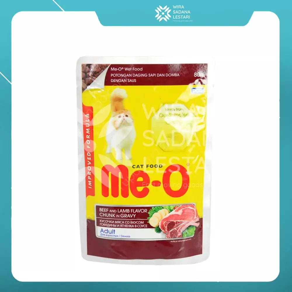 Me-O Pouch Cat Adult Beef  &  Lamb Chunk 80 Gr/ 12 pcs