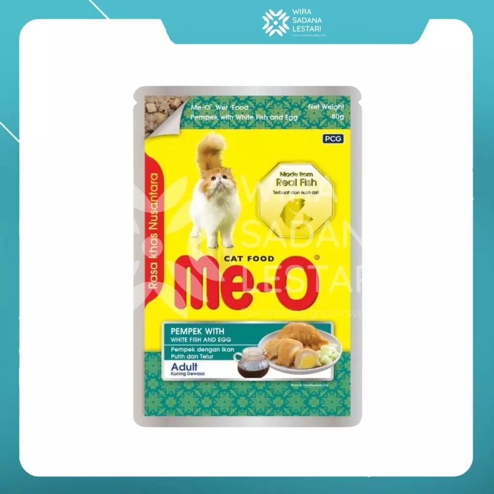 Me-O Pouch Cat Adult Pempek With White Fish  &  Egg 80 Gr/ 12 pcs